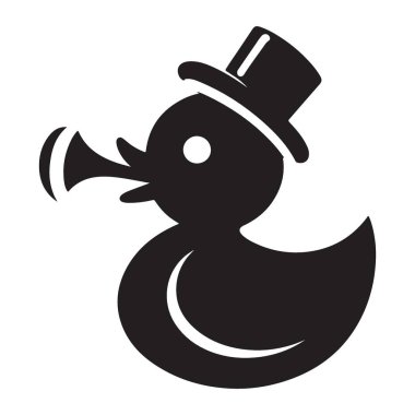 Silindir şapka vektör illüstrasyonunu takan zarif plastik ördek silueti