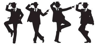 Dansçı Adam Siluet Retro Stili Göstericileri Vektör Kümesi