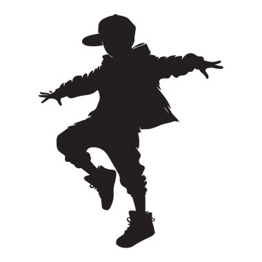 Erkek Dansçı Hip Hop Poz Vektörü İllüstrasyonunun Serin Silueti