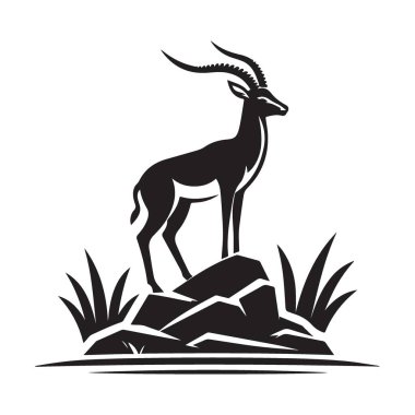Impala antiloplarının silueti yaban hayatı illüstrasyonları görkemli kayalar gibi duruyor.
