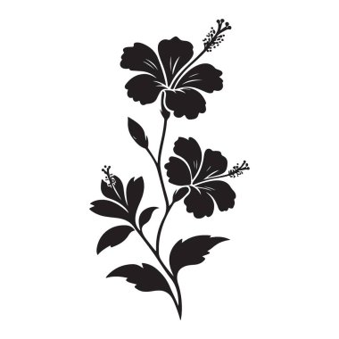 Zarif Hibiscus Çiçek İllüstrasyon Vektör Siluet Yazdırma Tasarımı
