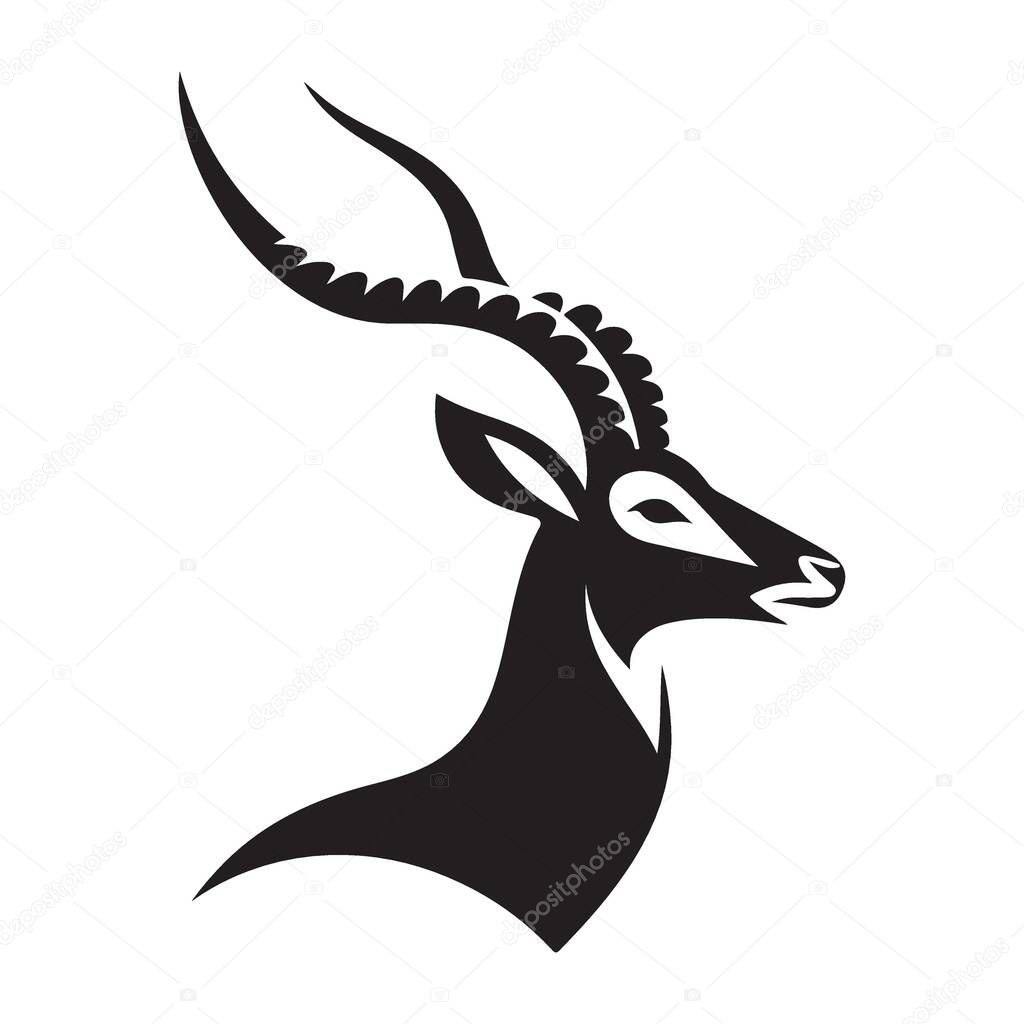 Elegant Black Antelope Head Silhouette Vector Art for Logo Design