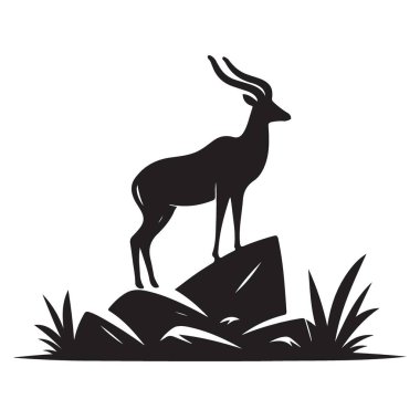 Majestic Impala on Rocks Silueti Vahşi Yaşam Vektör Tasarımı