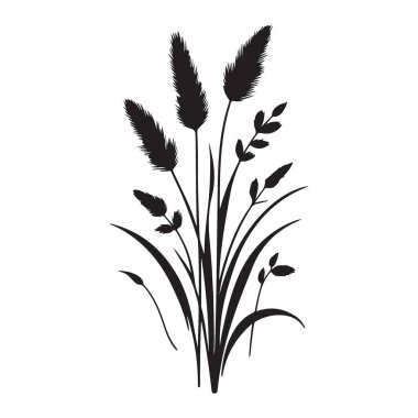 Zarif Vahşi Çimen Vektörü İllüstrasyon Doğayı Sevenler için Siluet Tasarımı