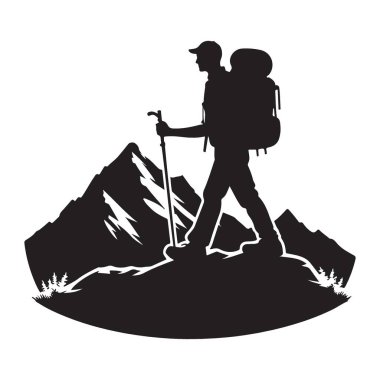 Siluet Yürüyüş Macera Vektörü İllüstrasyon Tasarımı Açık Hava Hevesleri için