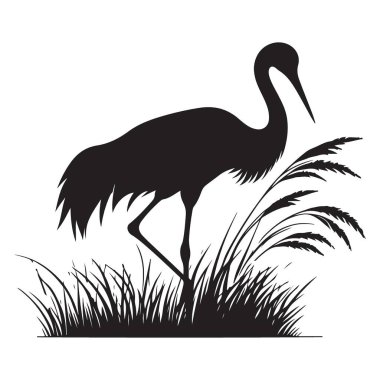 Çimen Tasarımı ile Zarif Turna kuşu silueti Vektör İllüstrasyonu