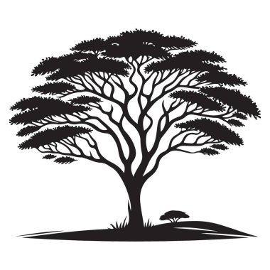 Afrika Peyzaj Tasarımları için Majestic Acacia Tree Siluet Vektör İllüstrasyonu