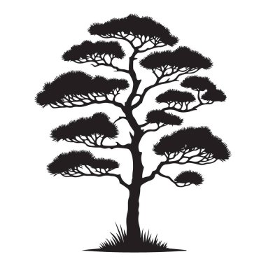 Asya Tasarımı için Japon Çam Ağacı Silüeti Vektör Sanat İllüstrasyonu