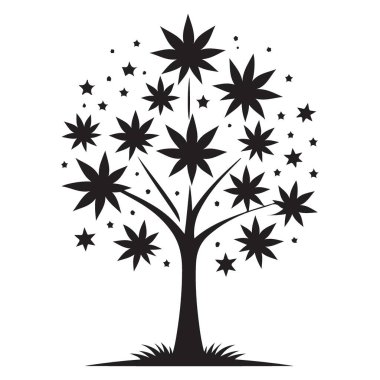 Yıldız Ağacı Silüeti Vektör Çizimi Süslü Yıldızlar Tasarımı