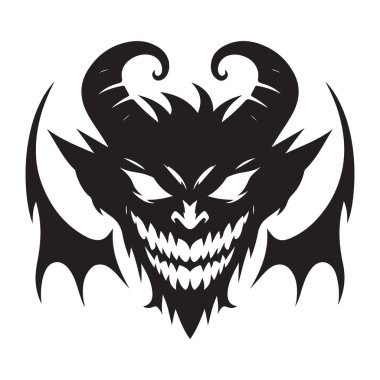 Tehditkar Şeytan ya da Şeytan Yüzünün Siluet Vektör İlülasyonu