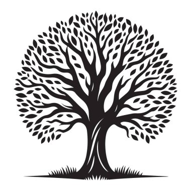 Büyük görkemli bir ağacın silueti dallar ve vektörler bırakır