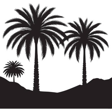 Güzel Günbatımı Manzarası için Yüksek Palmiye Ağaçları Siluetleri Grafik Vektörü