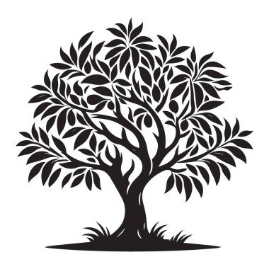 Bereketli Zeytin Ağacı Silüeti Vektör İllüstrasyonu Barışı simgeliyor