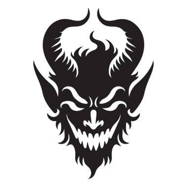 Korkunç Şeytan Siluet Vektör Sanatı Boynuzları ve Keskin Dişleri Var
