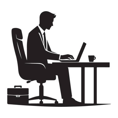 Dizüstü bilgisayarda çalışan Profesyonel Adam 'ın Silüeti