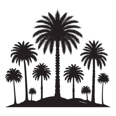 Grup Palmiye Ağacı Siluetleri Vektör Arkaplan Tropikal Manzara Tasarımı
