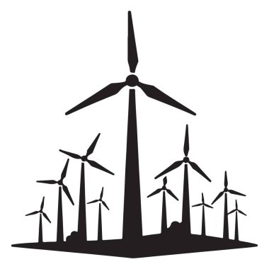 Sürdürülebilir Enerji ve Temiz Güç İçin Rüzgar Türbini Çiftliği Silüeti