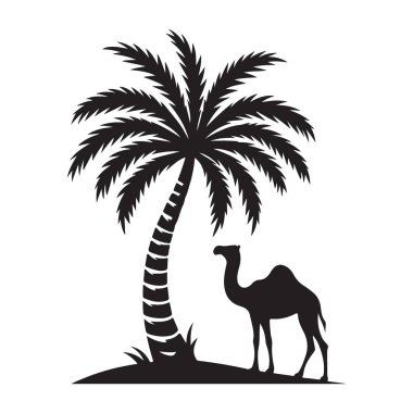 Deve ve Palmiye Ağacı Silueti Oasis Sahne Vektörü İndirme
