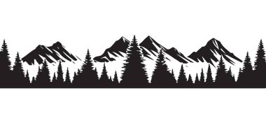 Dağ Sırası ve Çam Ormanı Siluet Vektör Sanat Manzarası Tasarımı