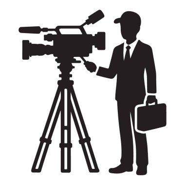 Medya Haberleri için Kamera İllüstrasyonlu Siluet Kameraman