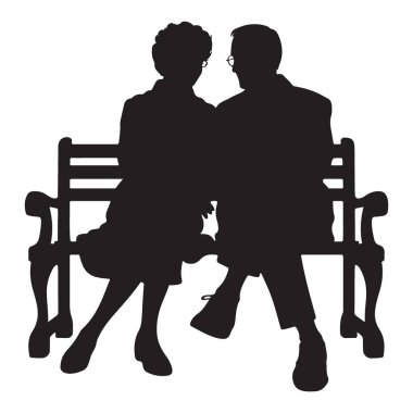 Nişan için Oturan Benç İllüstrasyonunun Romantik Silüeti