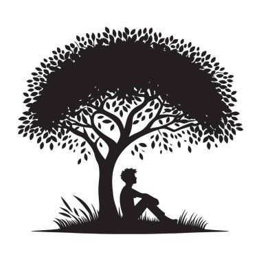 Rahatlama ve Düşünce İçin Ağacın Altındaki Çocuğun Silueti