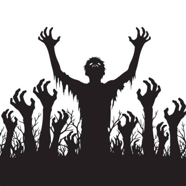 Zombi Silueti Ölmeyen Ölülerin Mezardan Yükselişinin Vektör İllüstrasyonu