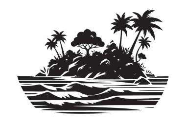 Tropik ada vektör çizimi cennet tatil seyahat silueti