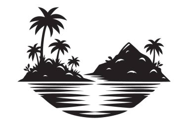 İki tropikal ada vektör illüstrasyonu okyanus cenneti siluetini sakinleştirdi