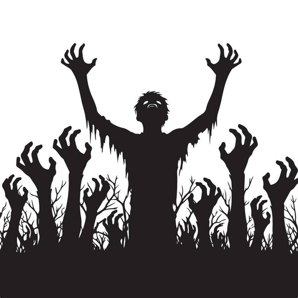 Вектор силуэта зомби: нежить, поднимаясь из могилы