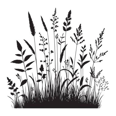 Doğa Temalı Tasarımlar için Wild Grass Siluet Vektör ResmiName