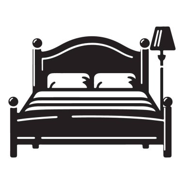 Yatak Odası İç Tasarımı İçin Konforlu Yatak Silüeti Vektör ResmiName