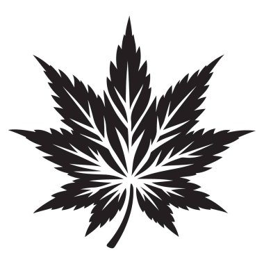Bir Kenevir Yaprağının Siyah Silueti Ayrıntılı Vektör İllüstrasyonu