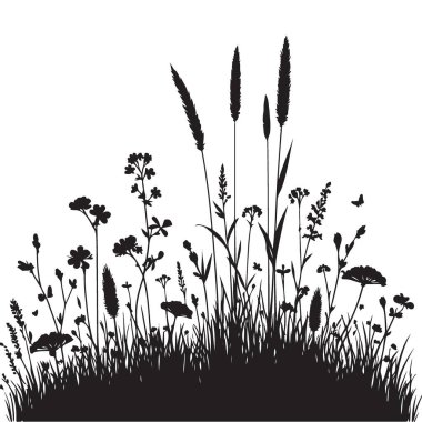 Yaban Çiçeği Silueti Vektör Resimlendirme Çayırı Tasarımı