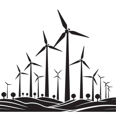 Rüzgar Türbinleri Silueti Yenilenebilir Enerji Manzarası Vektör Resimleri