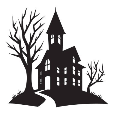 Perili Ev Silueti Çizimi Ürkütücü Terk Edilmiş Konak Tasarımı Sahnesi