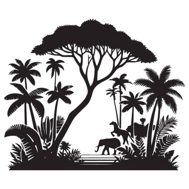 Tropikal Orman Hayvanları Silueti Egzotik Vahşi Yaşam Çizimi Tasarımı