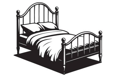 Yatak odası tasarımları için konforlu yatak silueti vektörü illüstrasyonu