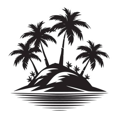 Serene Ocean View 'da Egzotik Palmiye Ağaçları Adası Silueti Görünümü