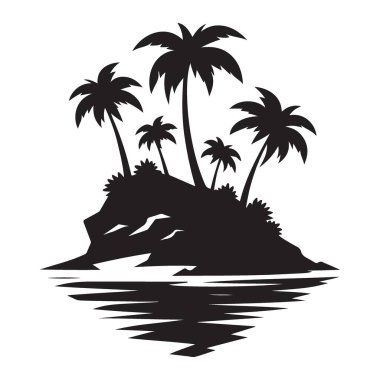 Palmiye ağaçları ve yansıması olan küçük Tropikal Ada Siluet Vektör Sanatı