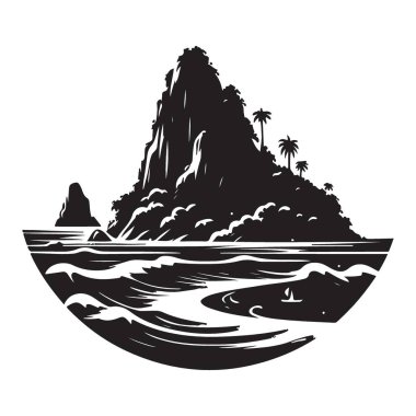 Siluet Tropikal Ada Vektörü İllüstrasyon A Paradise hedef