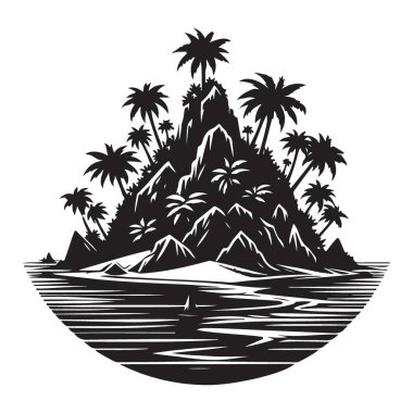 Tropik Cennet Cenneti Silueti Vektör Resimli Manzara Sanatı