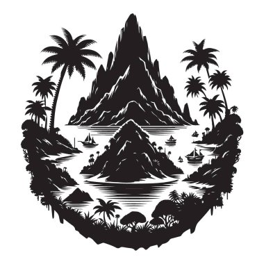 Ayrıntılı Tropikal Adalar Manzarası Görüntü Vektörü Resimlendirme Grafiksel Sanatı