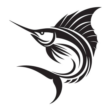 Okyanus temalı tasarımlar için görkemli kılıçbalığı balık silueti vektör çizimi