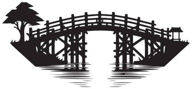 Siluet Köprüsü Vektör Resimleri Su Manzarası Arkaplanı Üzerinde