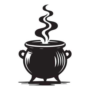 Cadılar Bayramı ve Sihir için Kara Kazan Silueti Vektör İllüstrasyonu