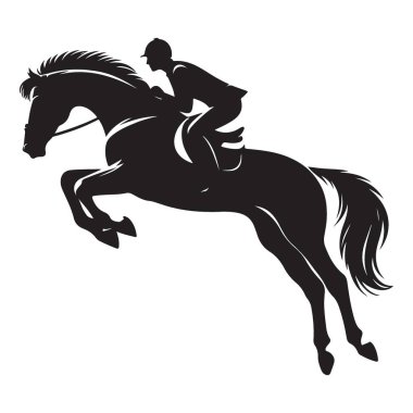 Binicilik silueti vektörü zarif at ve binici atlama illüstrasyonu
