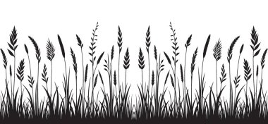 Çimen vektör sanatının silueti manzara tasarımı ve doğa temasını geliştiriyor