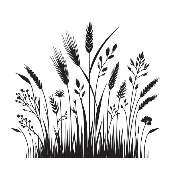 Sanatsal Bileşim Projeleri için Ayrıntılı Çimen Silüeti Vektör ResmiName