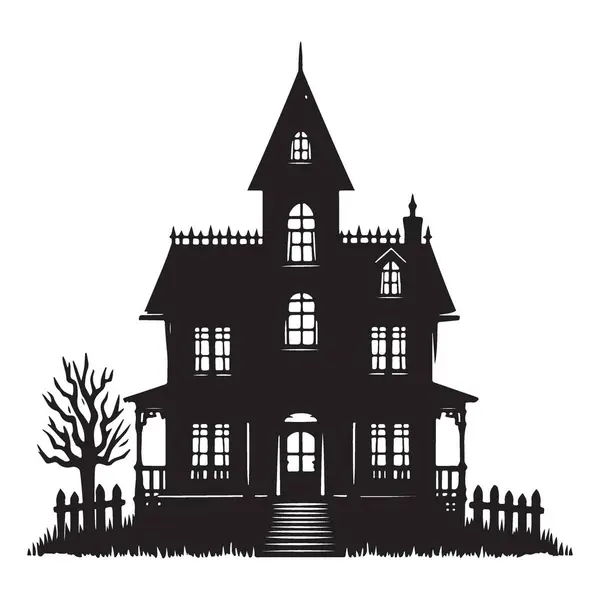 Hayaletli Ev Silueti Vektör Resimi Cadılar Bayramı Temaları İçin Mükemmel